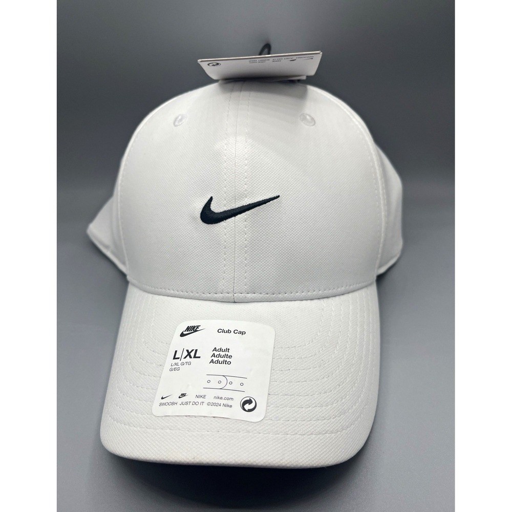 Nike Dri-FIT Club Structured Swoosh Cap White Black L/XL Adjustable NWT